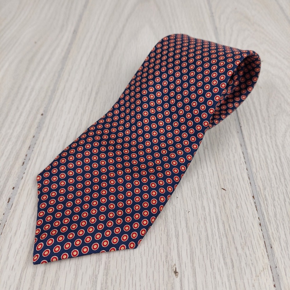 Lauren Ralph Lauren Tie Mens OS Navy Blue Red Medallion Geometric Silk Necktie - Picture 1 of 7